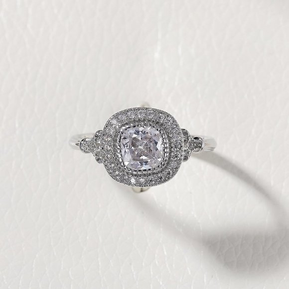 ▶Luxury CZ Shiny Gem Macro Pave Square Noble Dainty Wedding Rings, K932